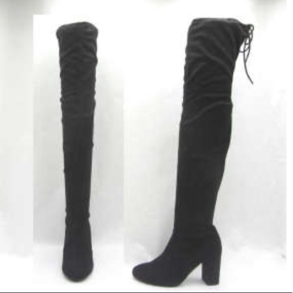Restock! Soda Black Suede Over The Knee Heel Boots - Picture 3 of 8